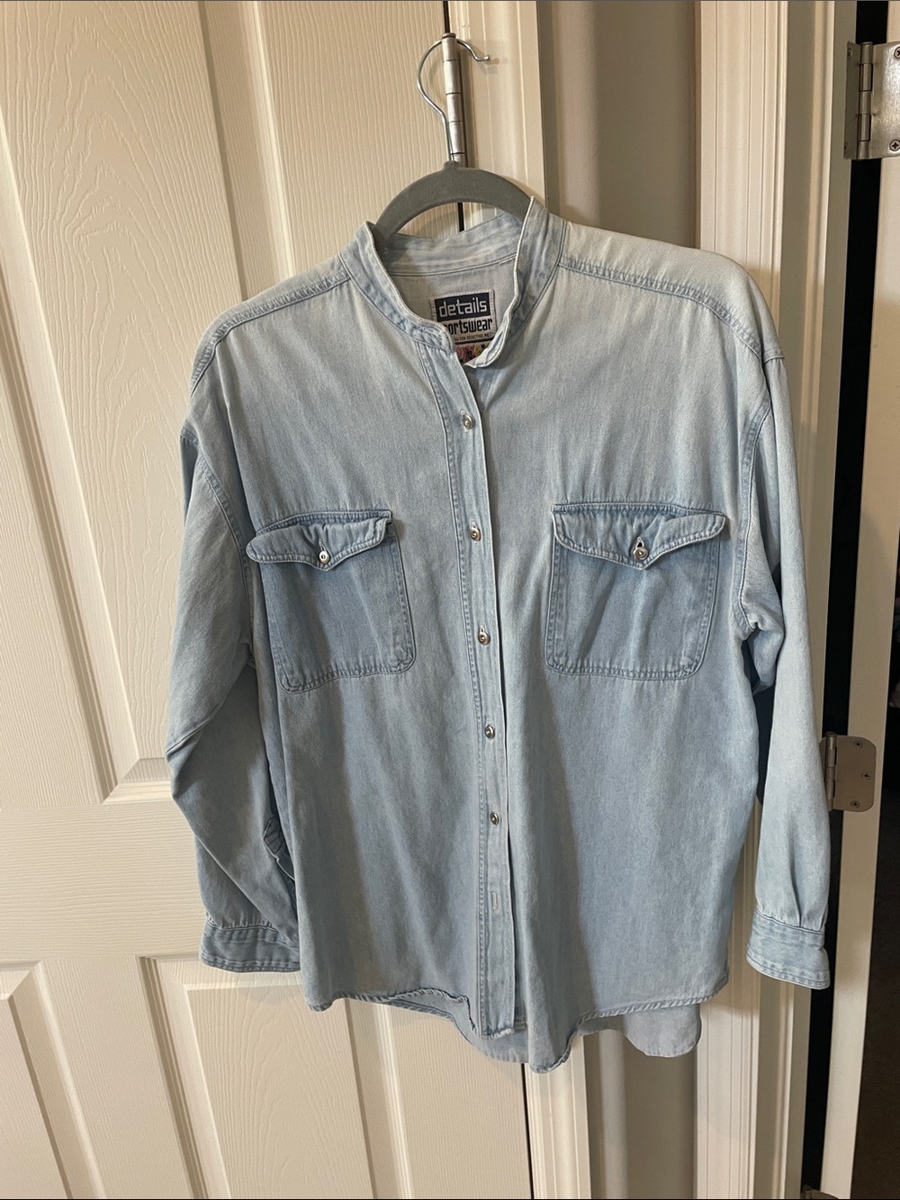 Details Light Wash Denim Button-Front Shirt western wear VTG 90s